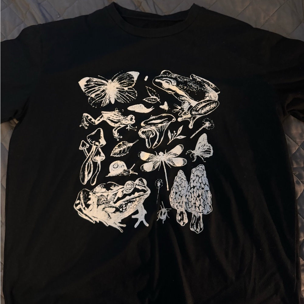 SHEIN Black Toad & Mushroom T-Shirt